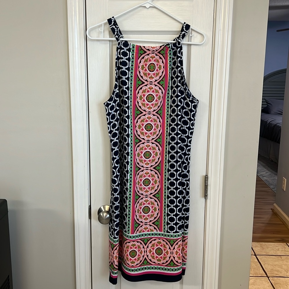 crown & ivy Black Pink Green Patterned Midi Dress